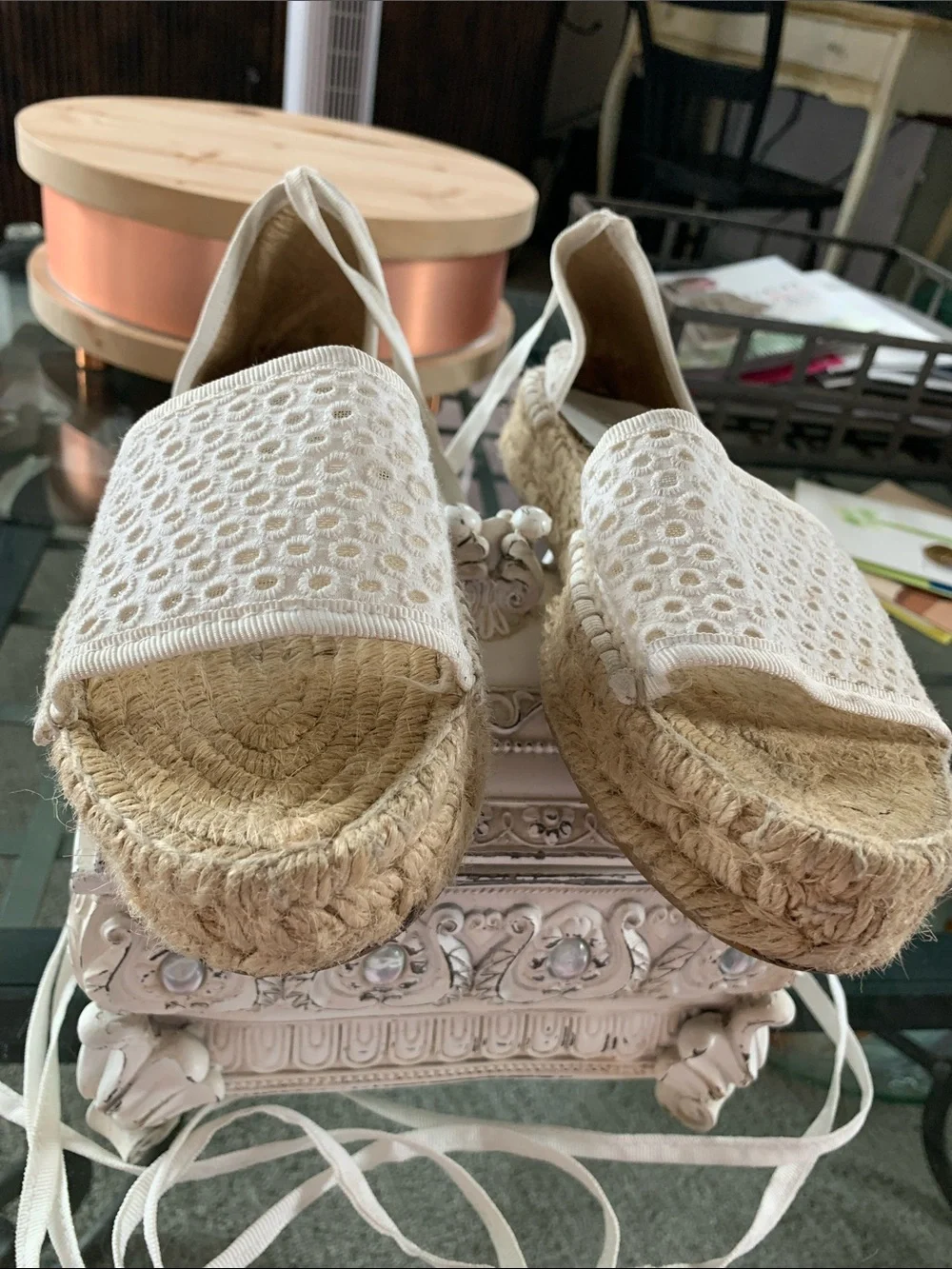 J. Crew White Eyelet Lace-Up Espadrille Sandals Size 7